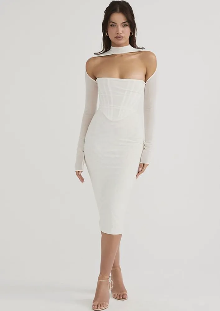 CHOKER NECK CUT-OUT WHITE CORSET DRESS