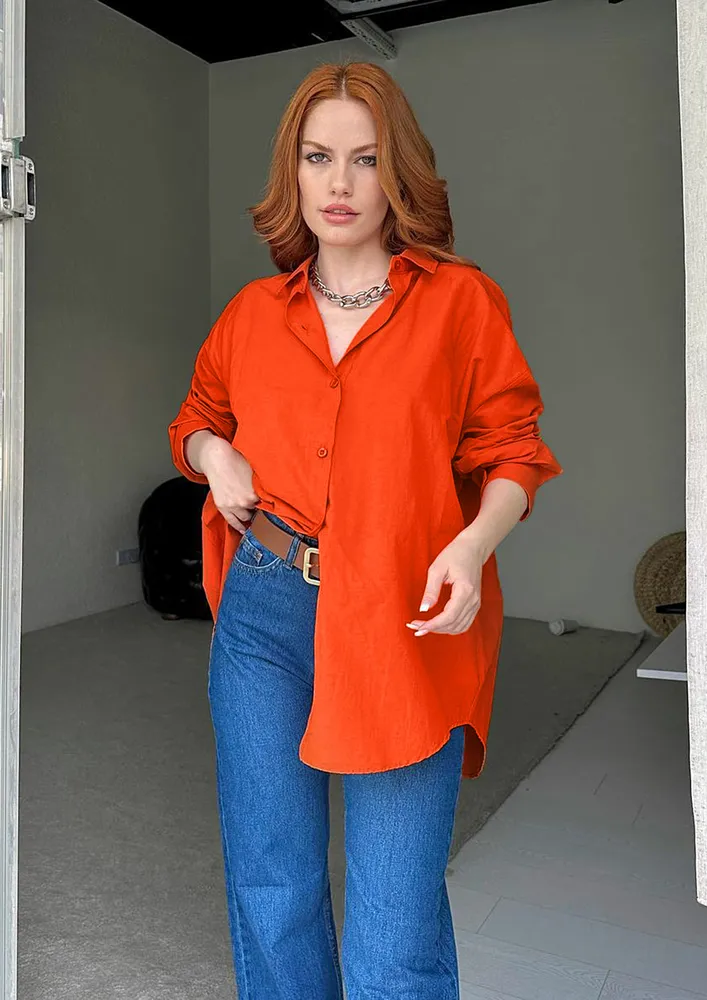 ORANGE TWO-WAY-BUTTON OVERSIZED SHIRT