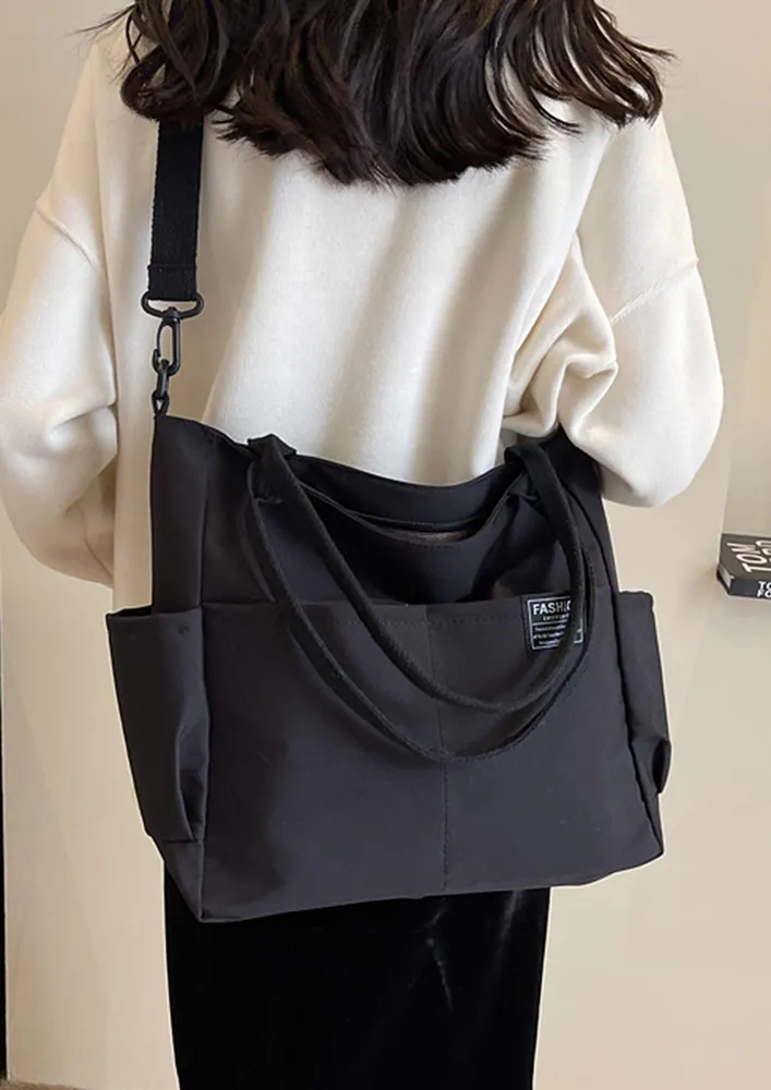 OPEN POCKETS BLACK SHOULDER BAG