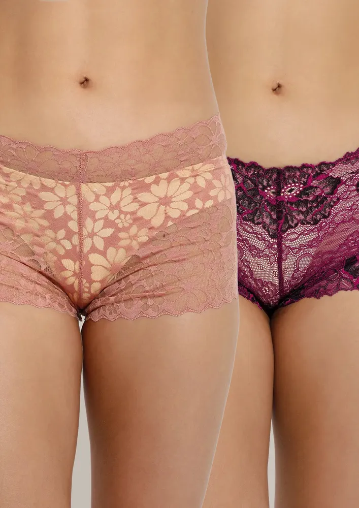 EVERYDAY CHOICE MID WAIST PURPLE AND MAUVE LACE BOYSHORTS