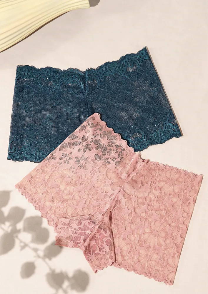 PERFECT CHOICE MID WAIST GREEN AND MAUVE LACE BOYSHORTS