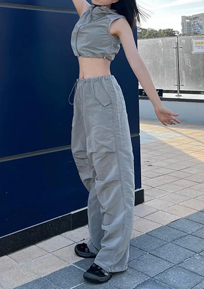 GREY DRAWSTRING PARACHUTE PANTS