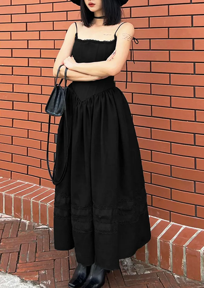 BLACK CORSETRY MAXI SKATER DRESS