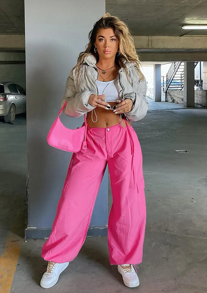 PINK CUT-DETAIL PARACHUTE PANT