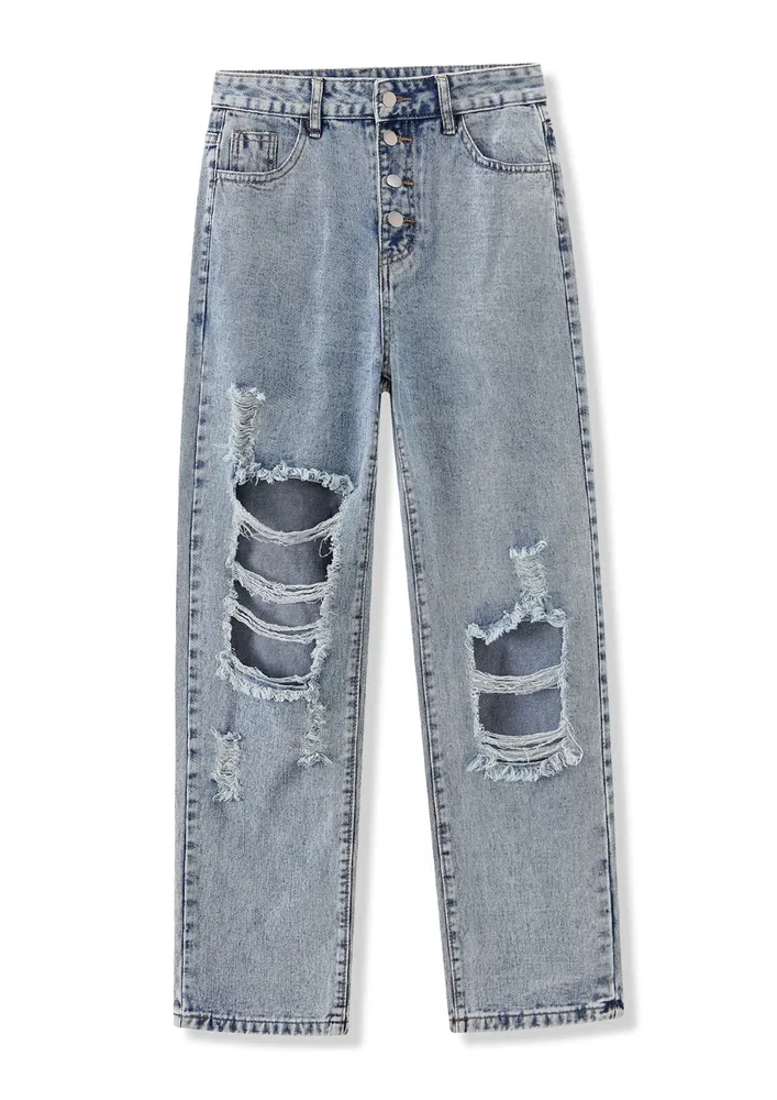 RIPPED LIGHT BLUE WIDE LEG JEANS