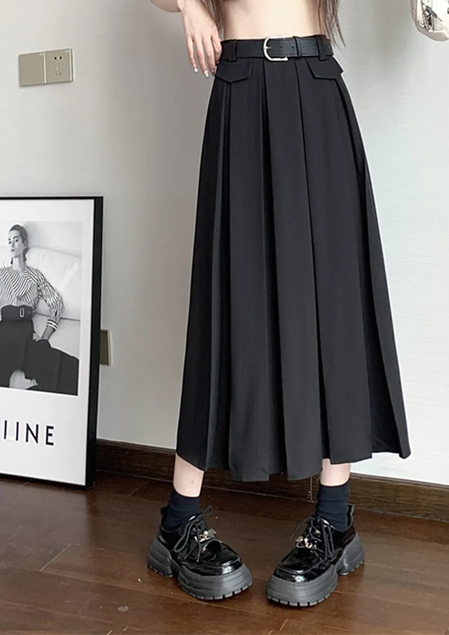Buy BLACK MIDI WIDE PLEAT SKIRT W BELT for Women Online in India