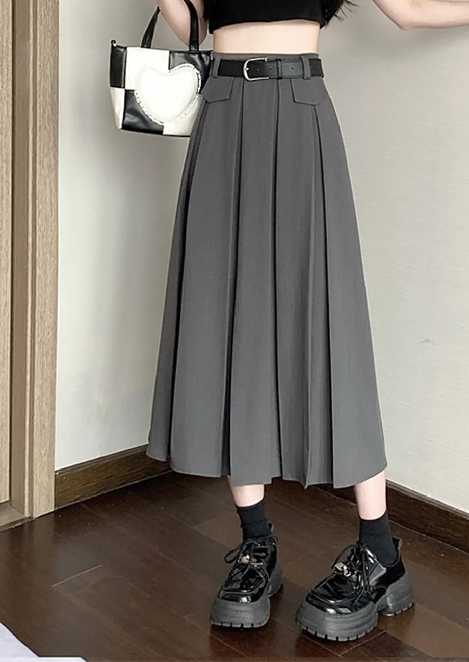 Buy GREY MIDI WIDE PLEAT SKIRT W/ BELT for Women Online in India