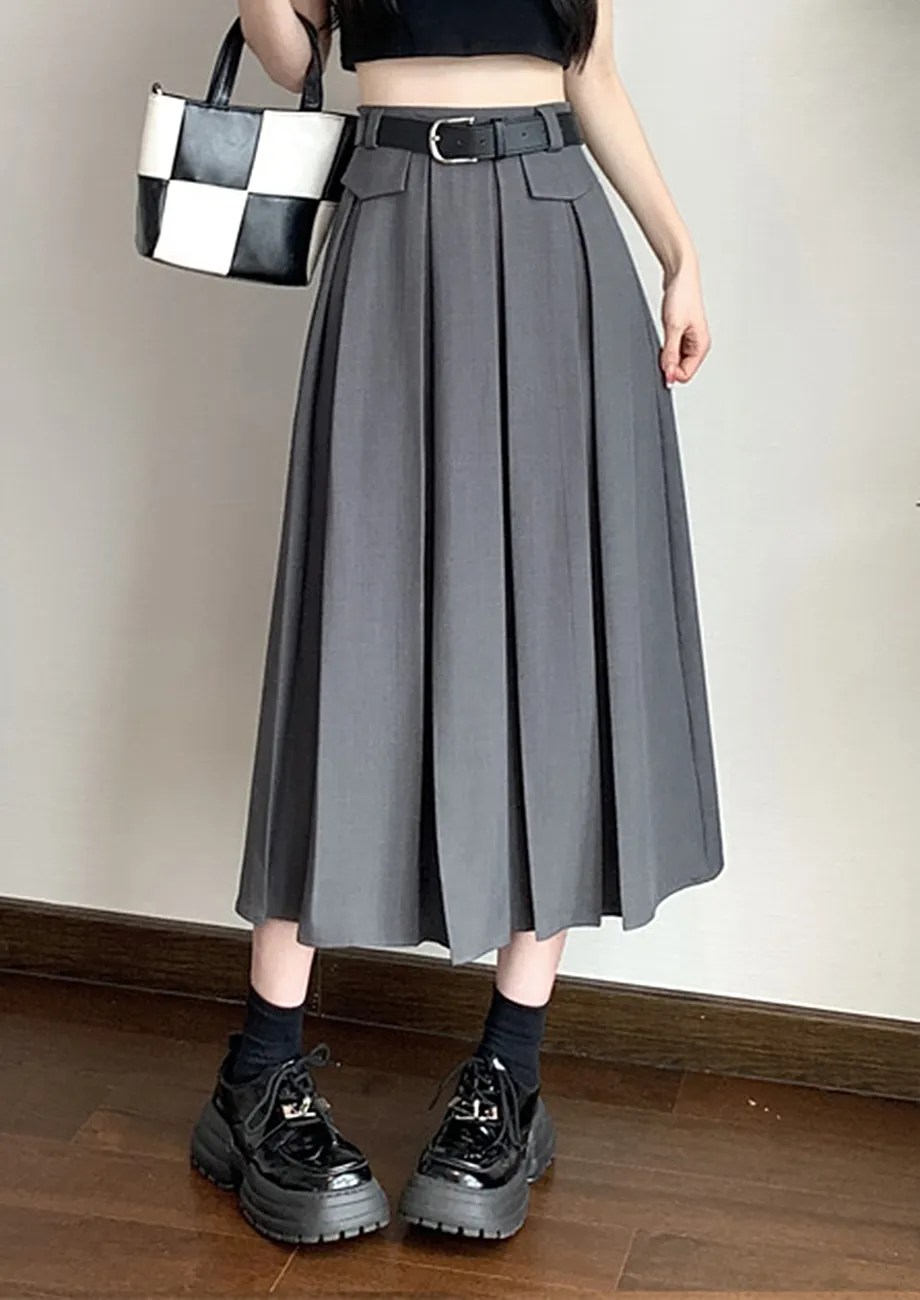 Grey flared pleated skirt shop