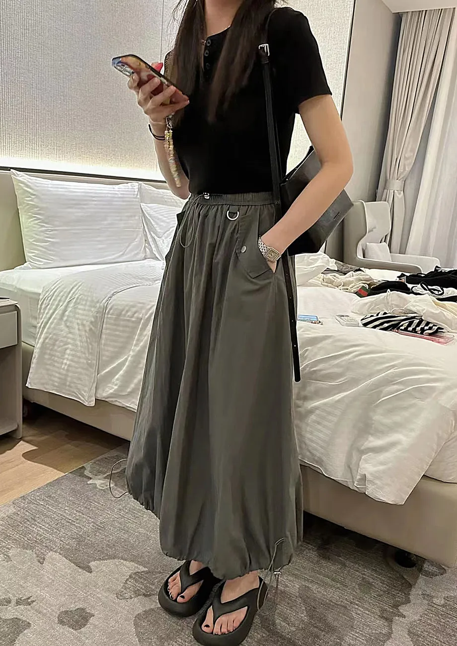 GREEN DRAWSTRING PARACHUTE MIDI SKIRT
