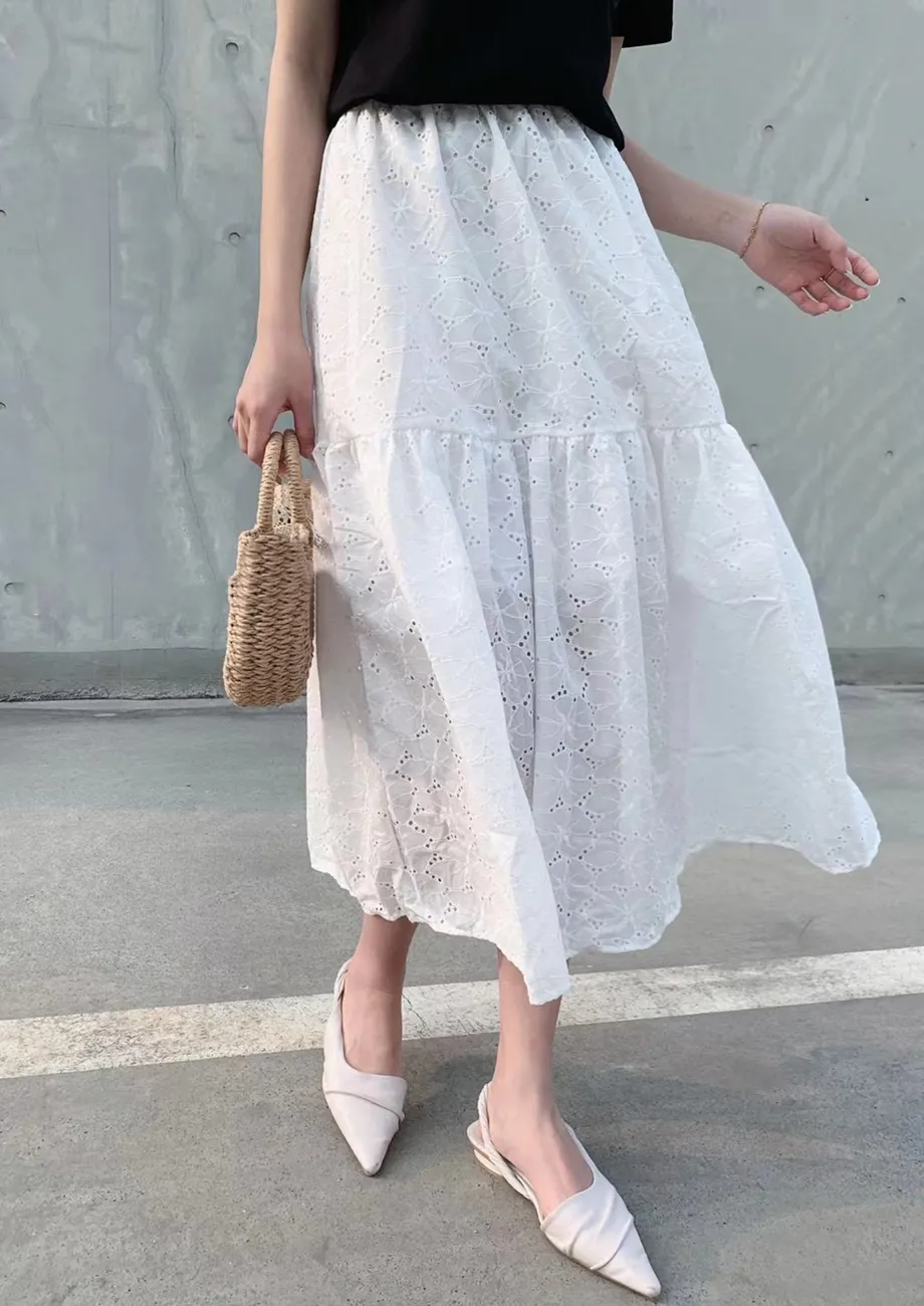 Buy HOLLOW EMBROIDERY WHITE MIDI SKIRT for Women Online in India