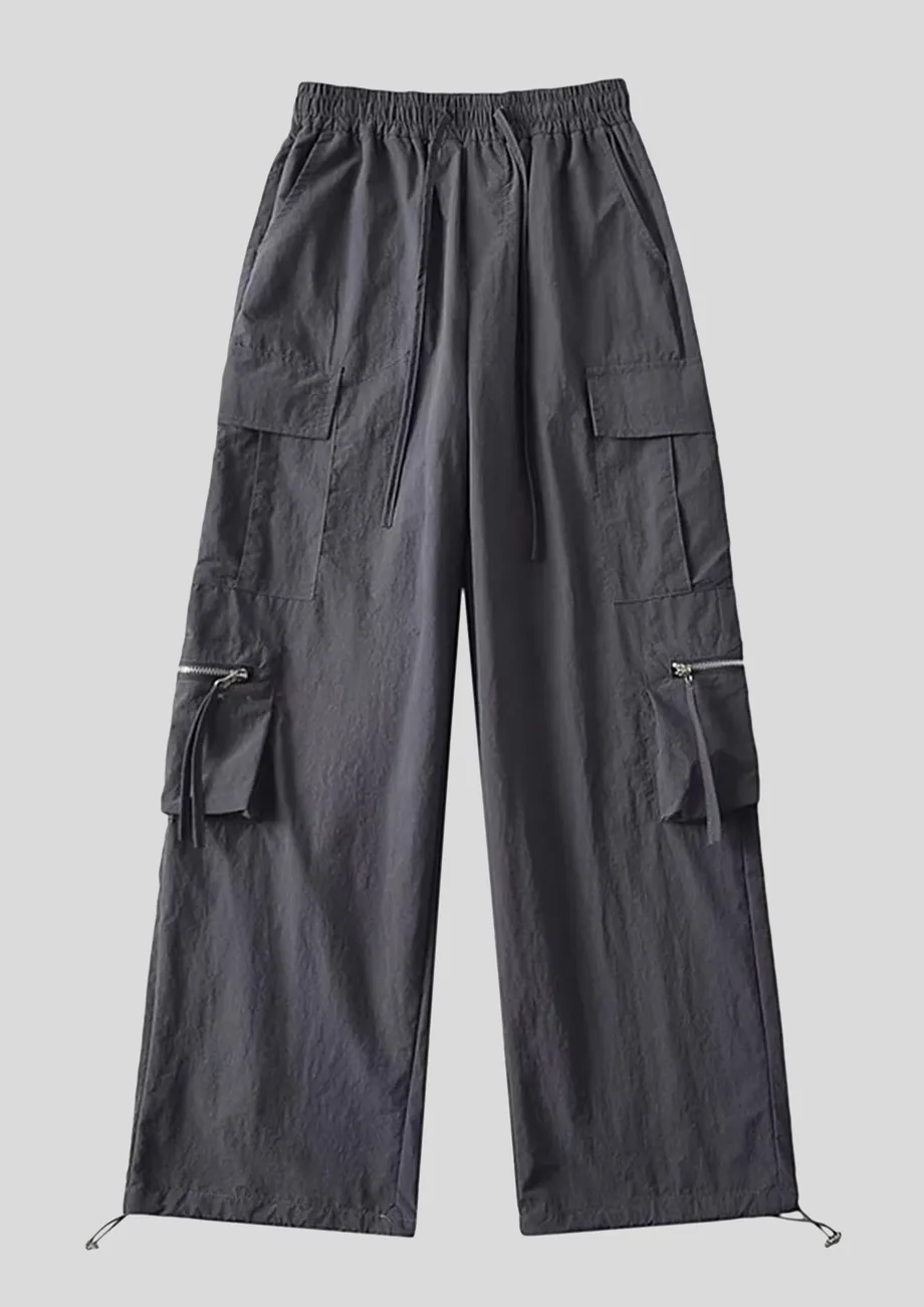 DARK-GREY WIDE CARGO PARACHUTE PANTS