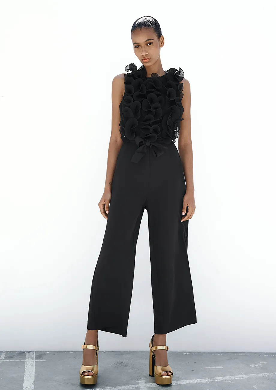 Buy BLACK RUFFLED UP TIE WAIST JUMPSUIT for Women Online in India