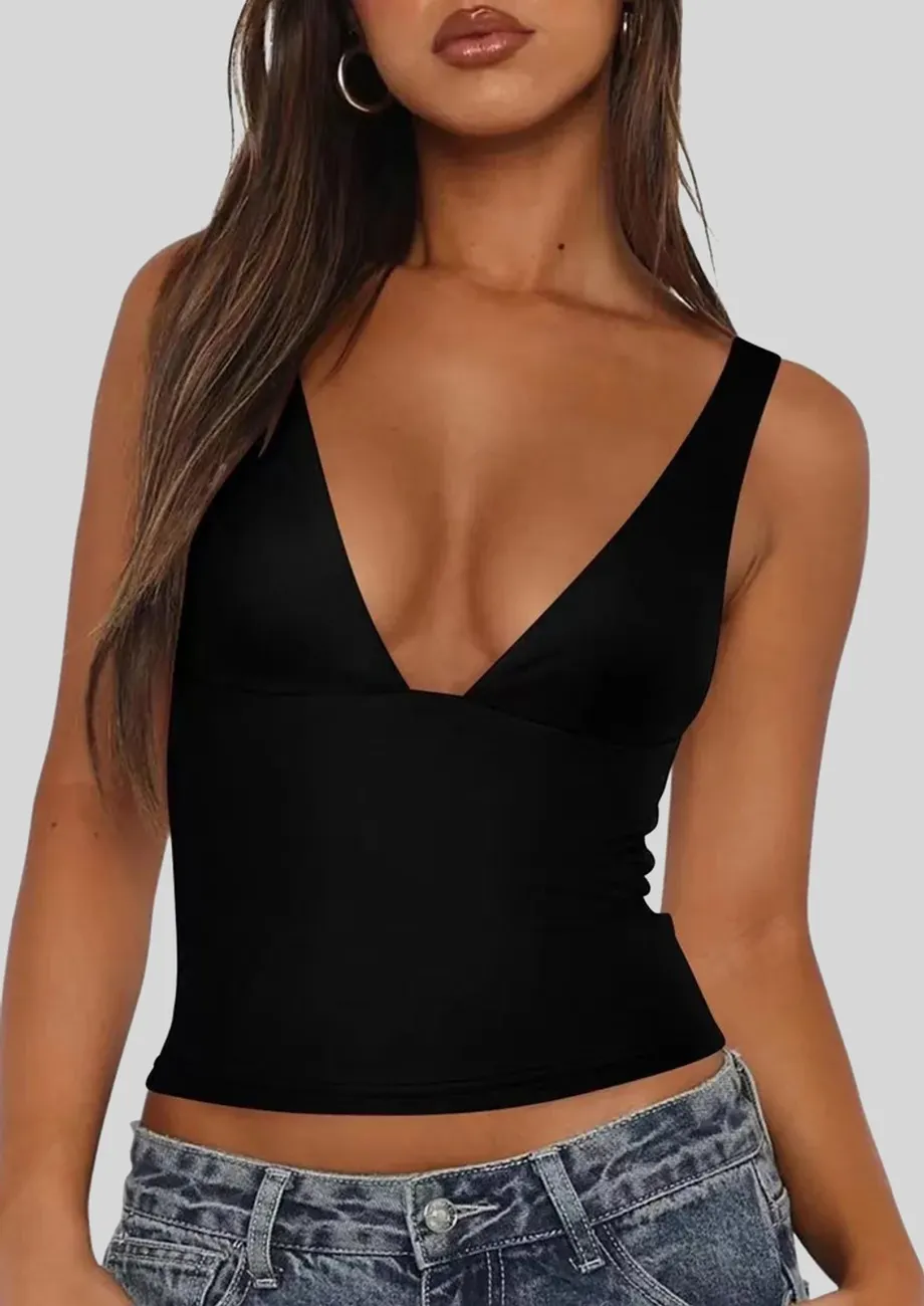 Black Deep V-neck Top