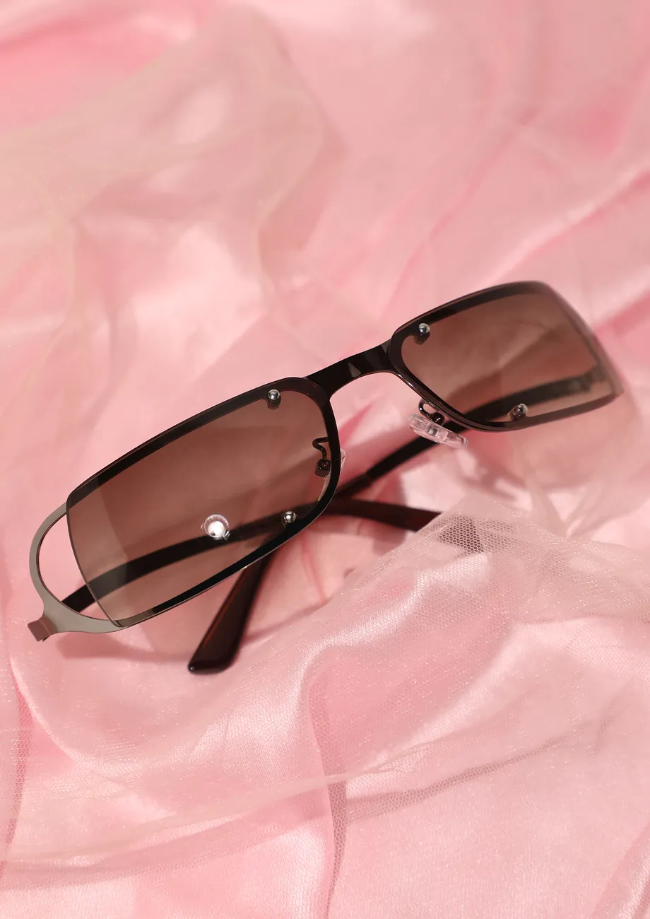 RIMLESS RETRO BROWN SUNGLASSES