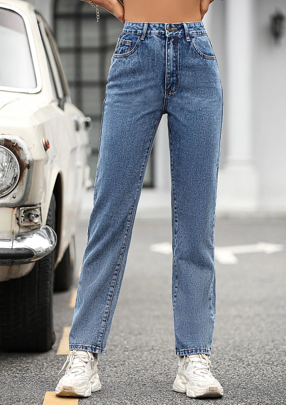 Straight fit high waist jeans fashion