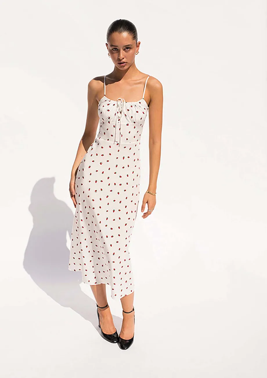 White Motif Print Mid-length Slip Dress