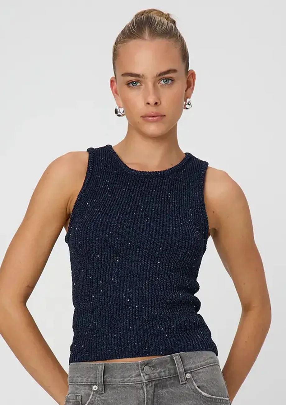 Dark Blue Knitted Round Neck Vest