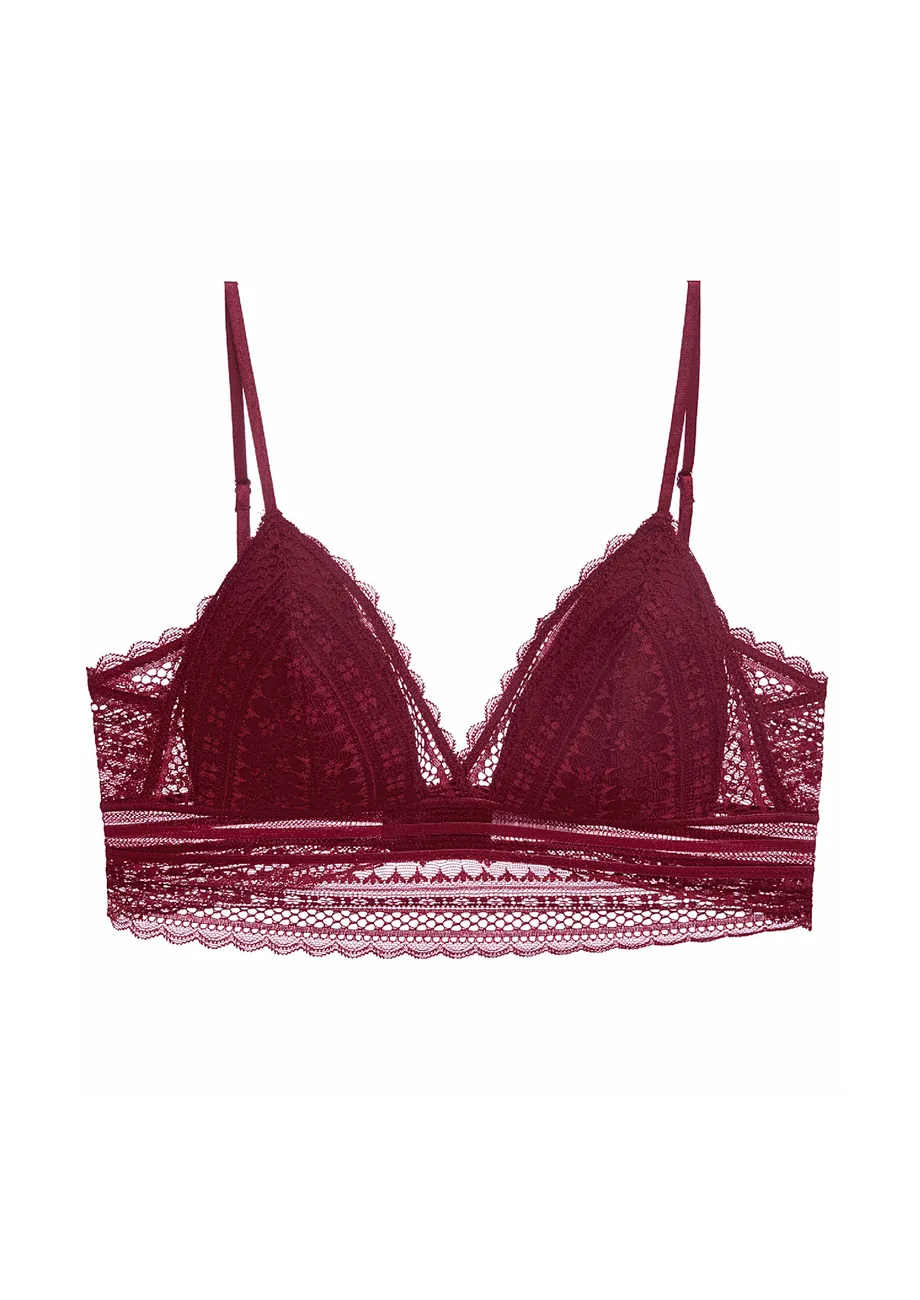 CRIMSON LACY TRIANGULAR-CUP BRALETTE