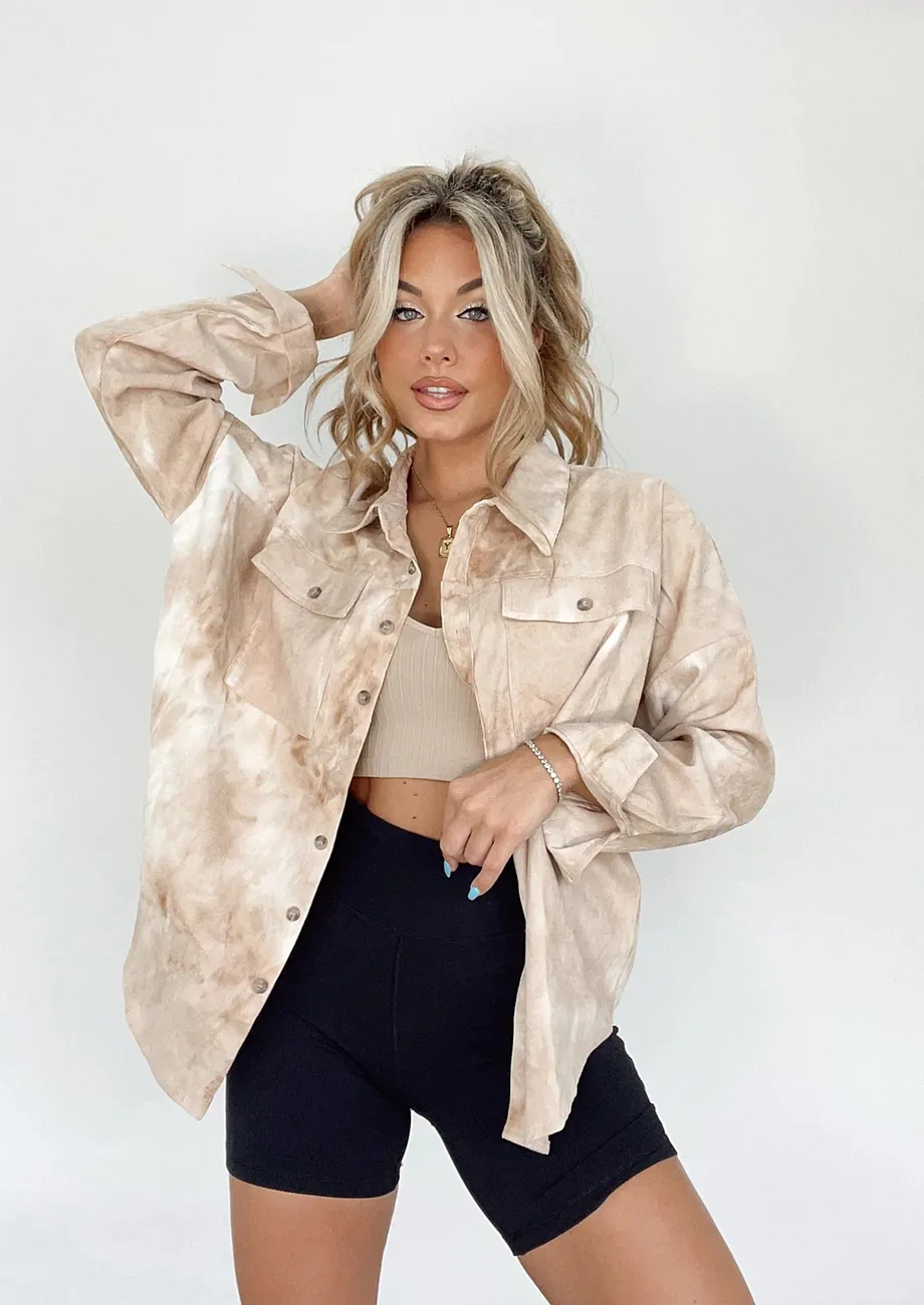 Apricot Tie-dye Patch Flap Pocket Shirt