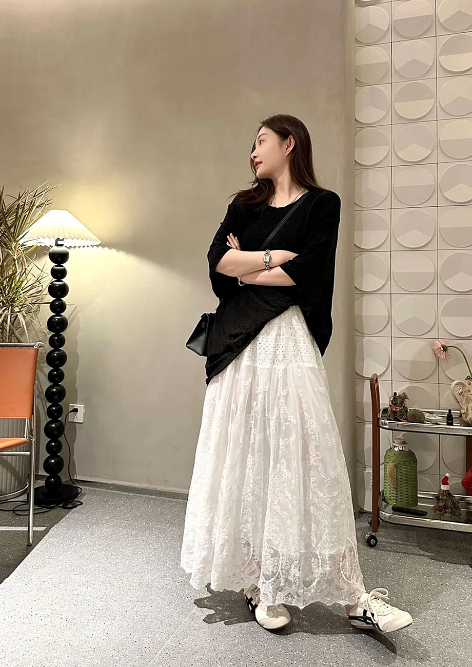 Apricot Maxi Lace Skirt