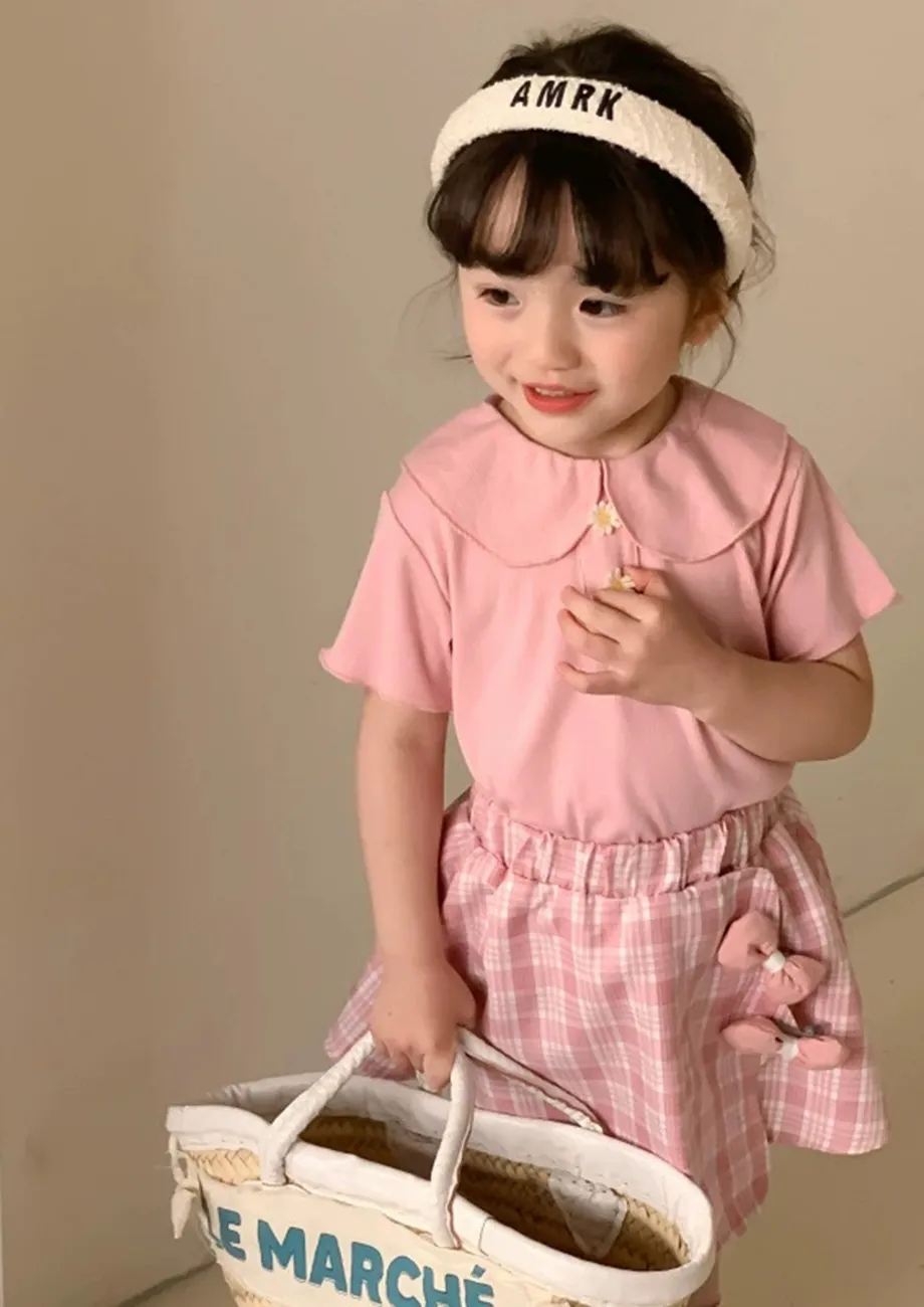 Girls Pink Collared Top & A-line Skirt