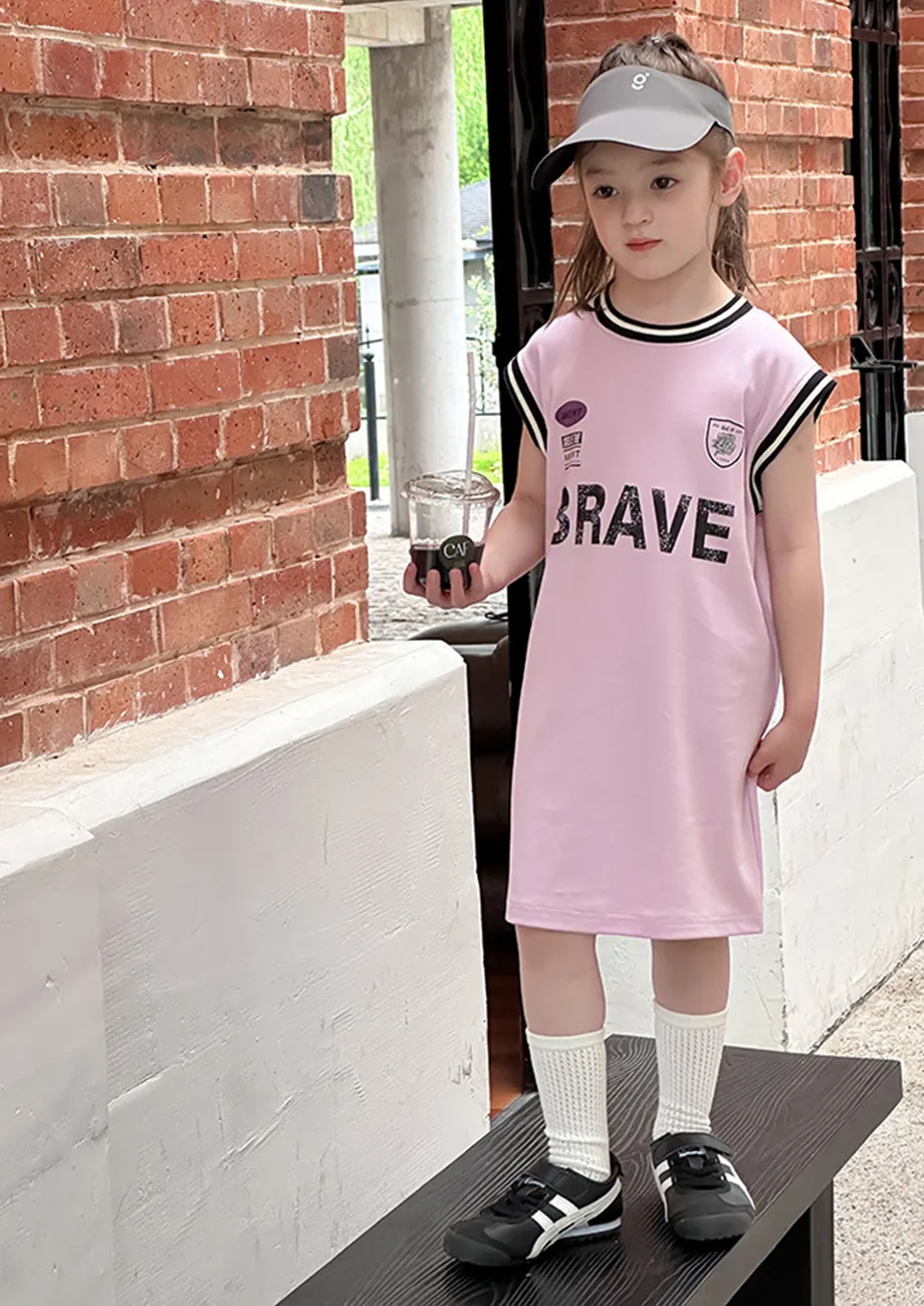 Purple Typography Front Girls T-shirt Dress