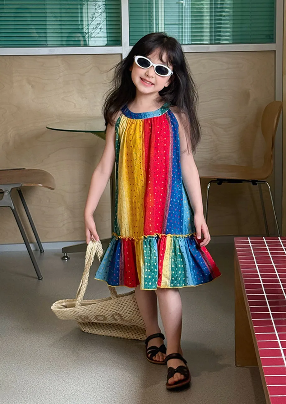 Multi Striped Girls Midi Dress