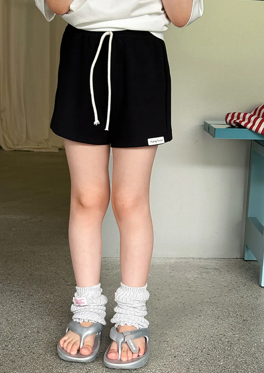 Black Solid Girls Drawstring Short