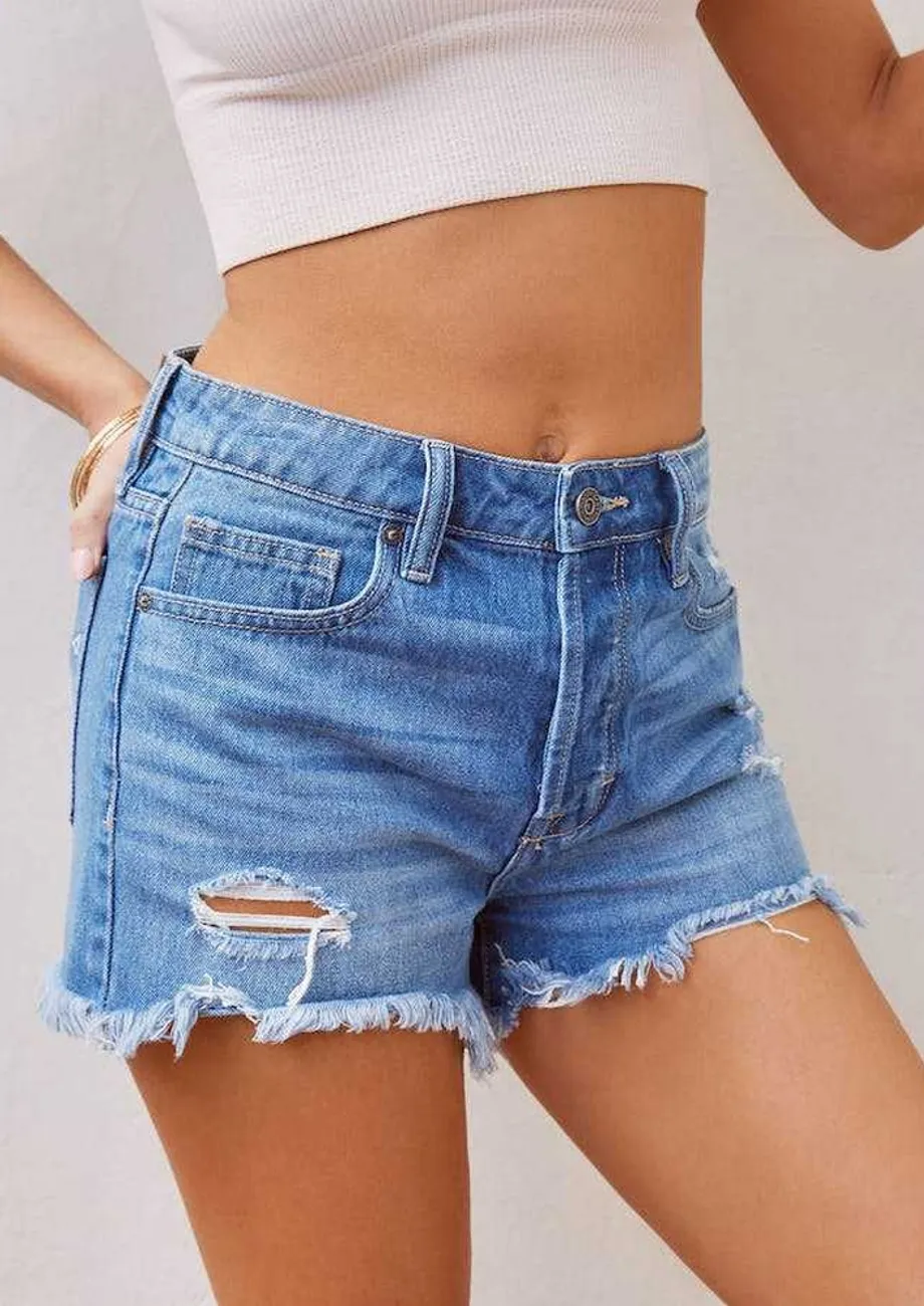 Blue High-rise Denim Shorts
