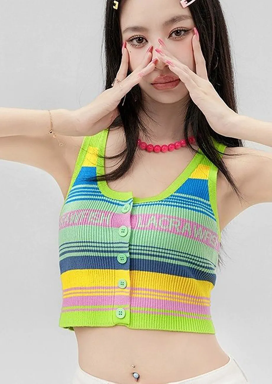 Fs Green Contrasting Stripe Pattern Crop Top
