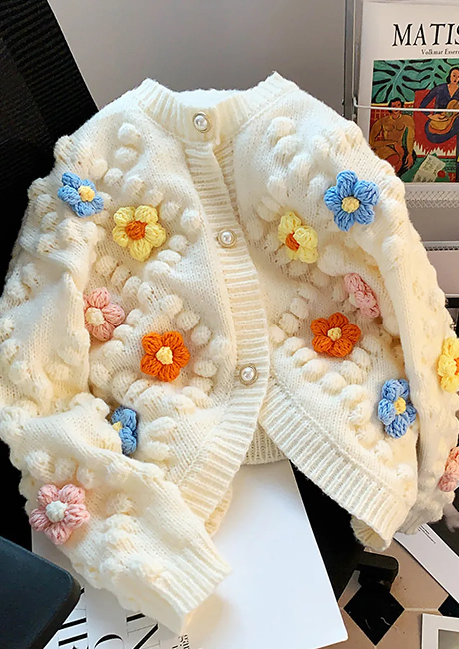 Buy OFF WHITE FREE SIZE FLORAL EMBROIDERY CARDIGAN for Women Online in India