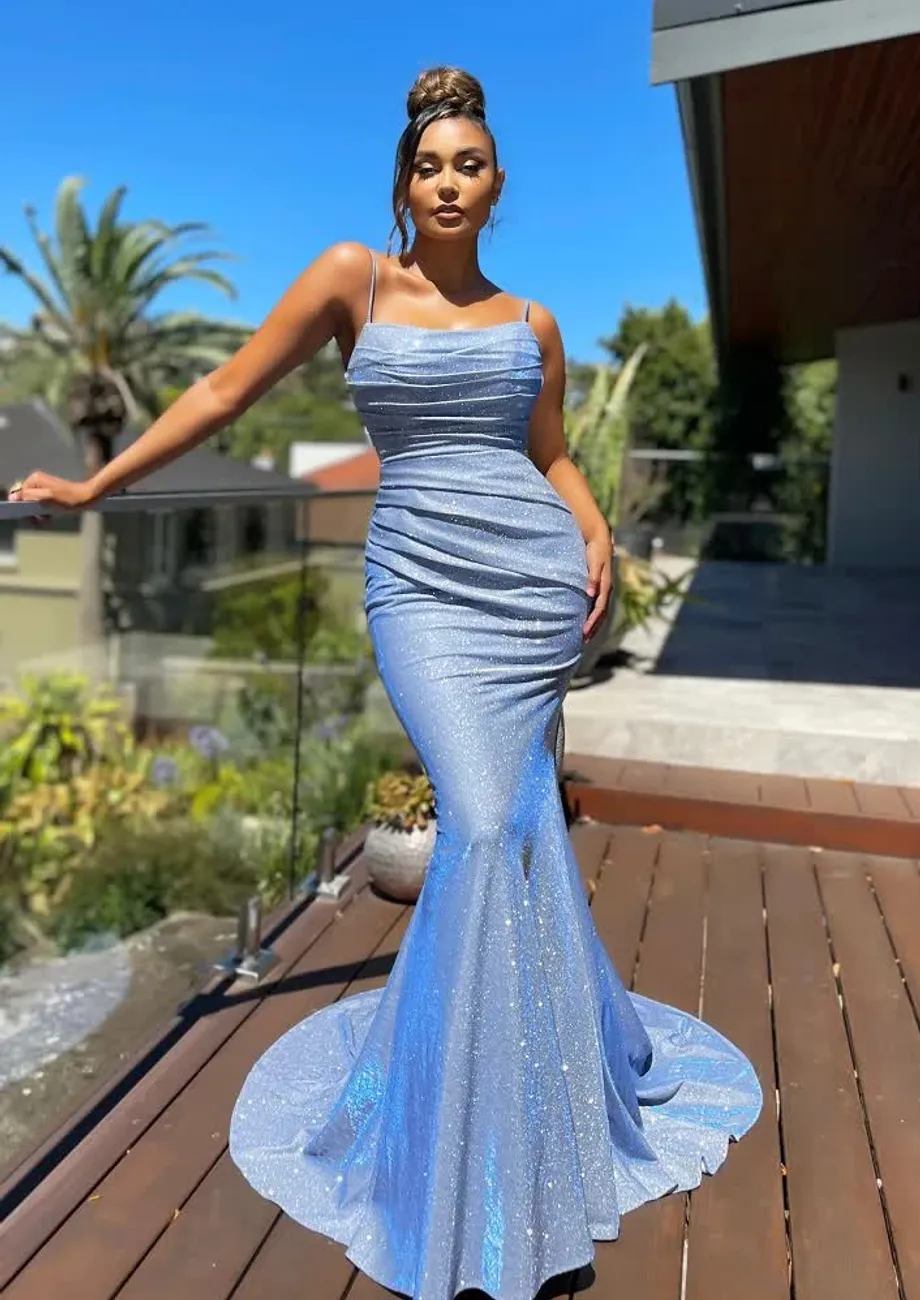 Blue fishtail dress best sale