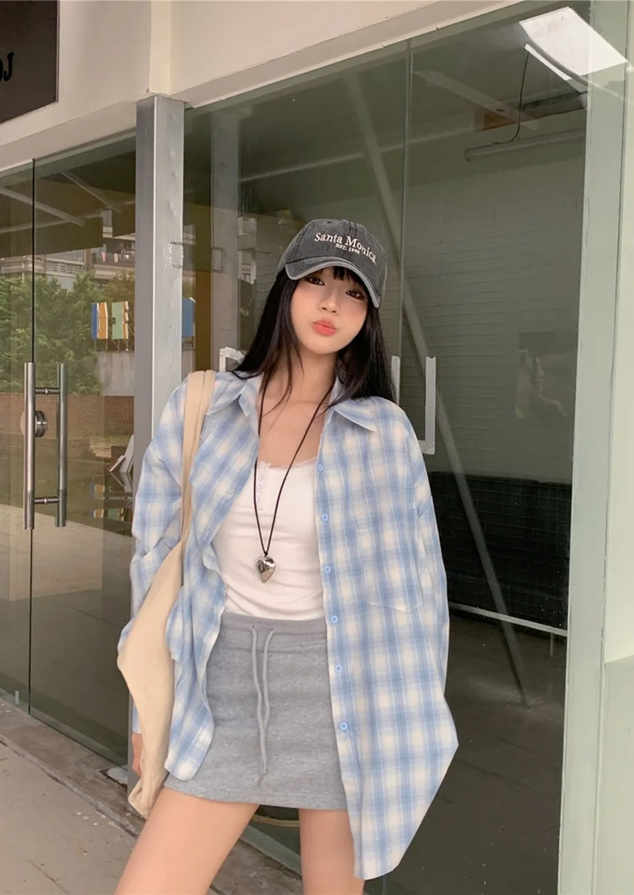 Blue Plaid Oversized Button-up Shirt