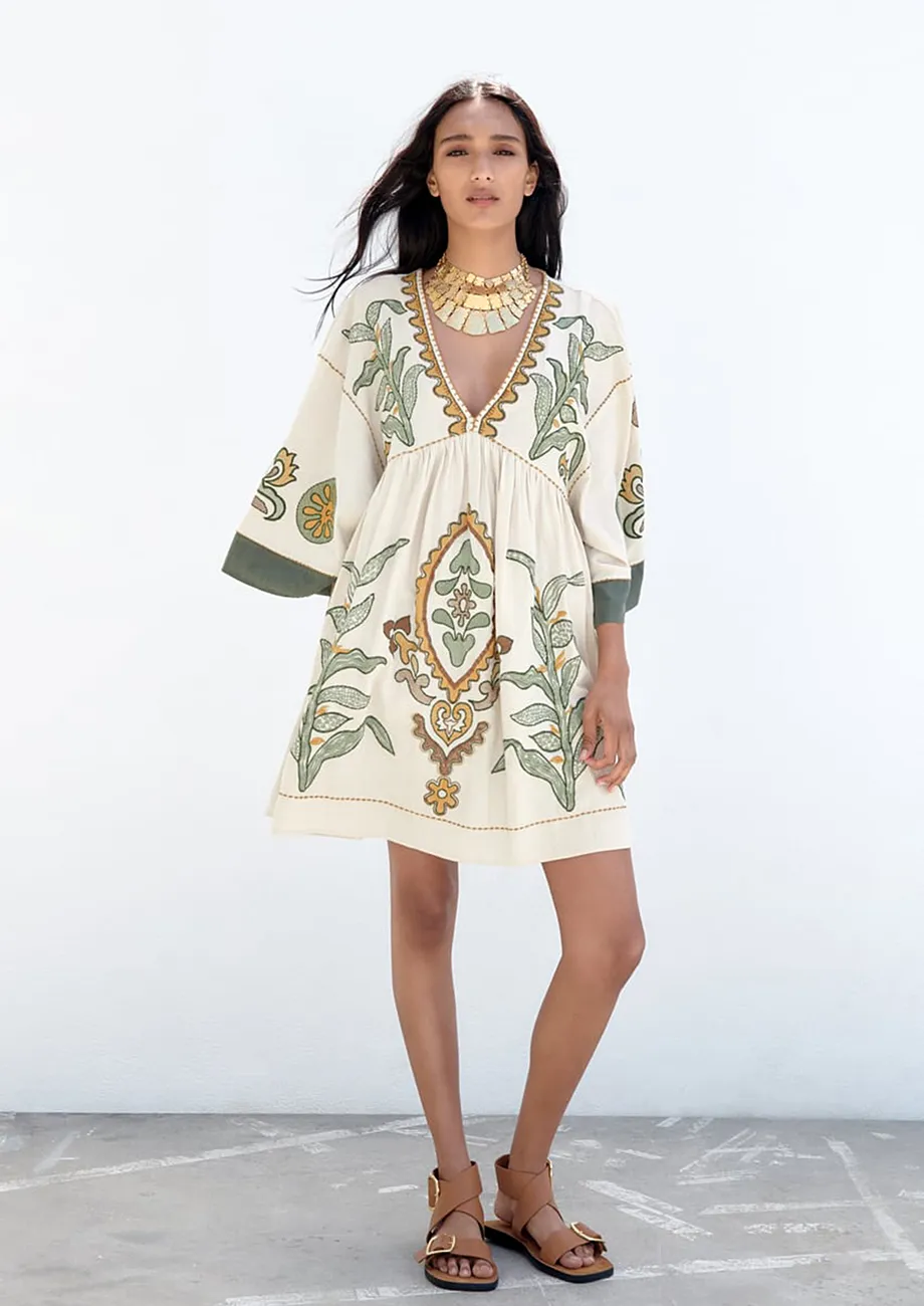 Buy V NECK BOHO PRINT SHIFT DRESS for Women Online in India