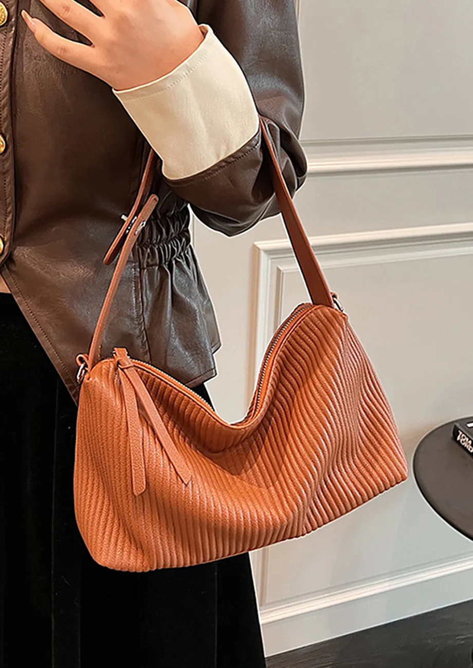 BROWN PIT STRIP SINGLE STRAP SHOULDER BAG