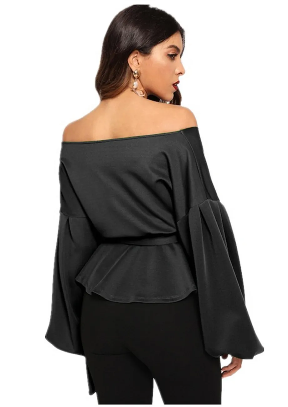 black off shoulder puff sleeve top