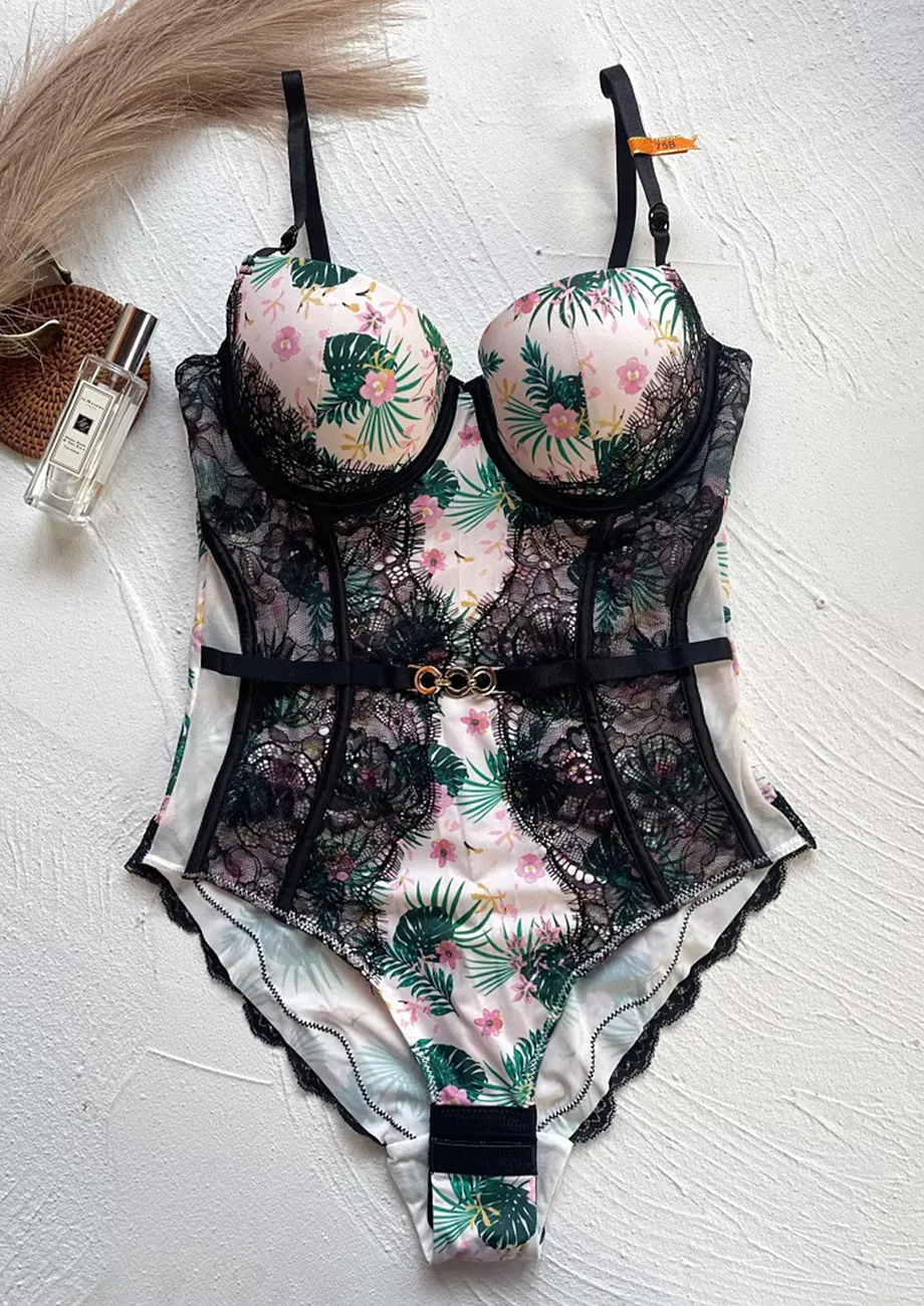White Printed Cut-out Back Swimsuit
