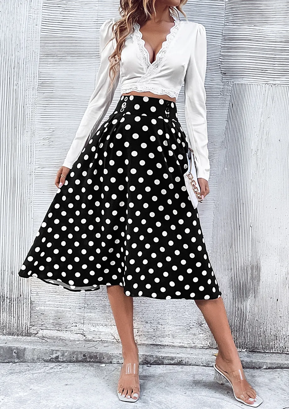 A line black polka dot skirt hotsell