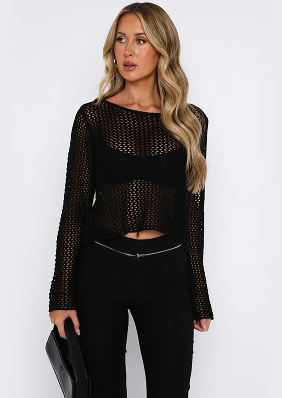 Buy BLACK SHEER LOOSE CROCHET TOP for Women Online in India