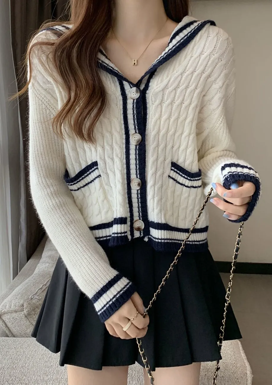 Buy WHITE NAVY COLLAR LOOSE WHITE CARDIGAN for Women Online in India