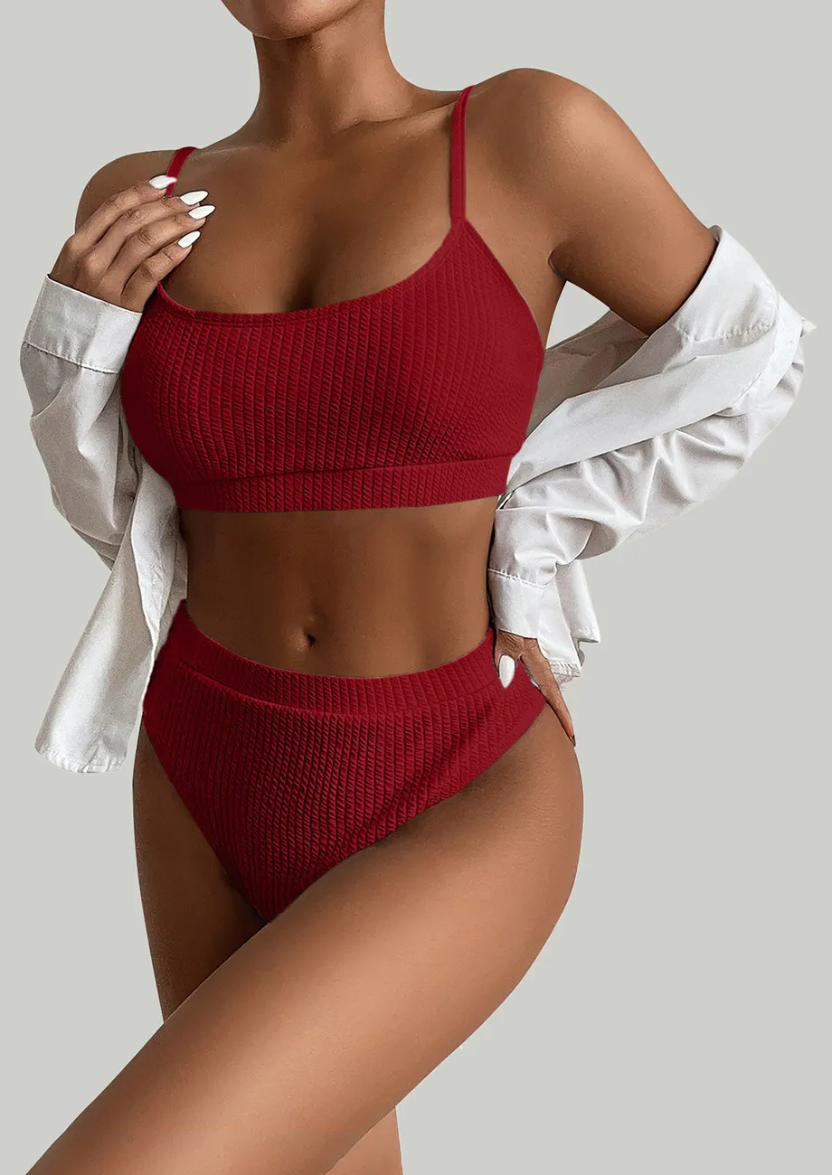 CRIMSON RIBBED 2PC BIKINI SET