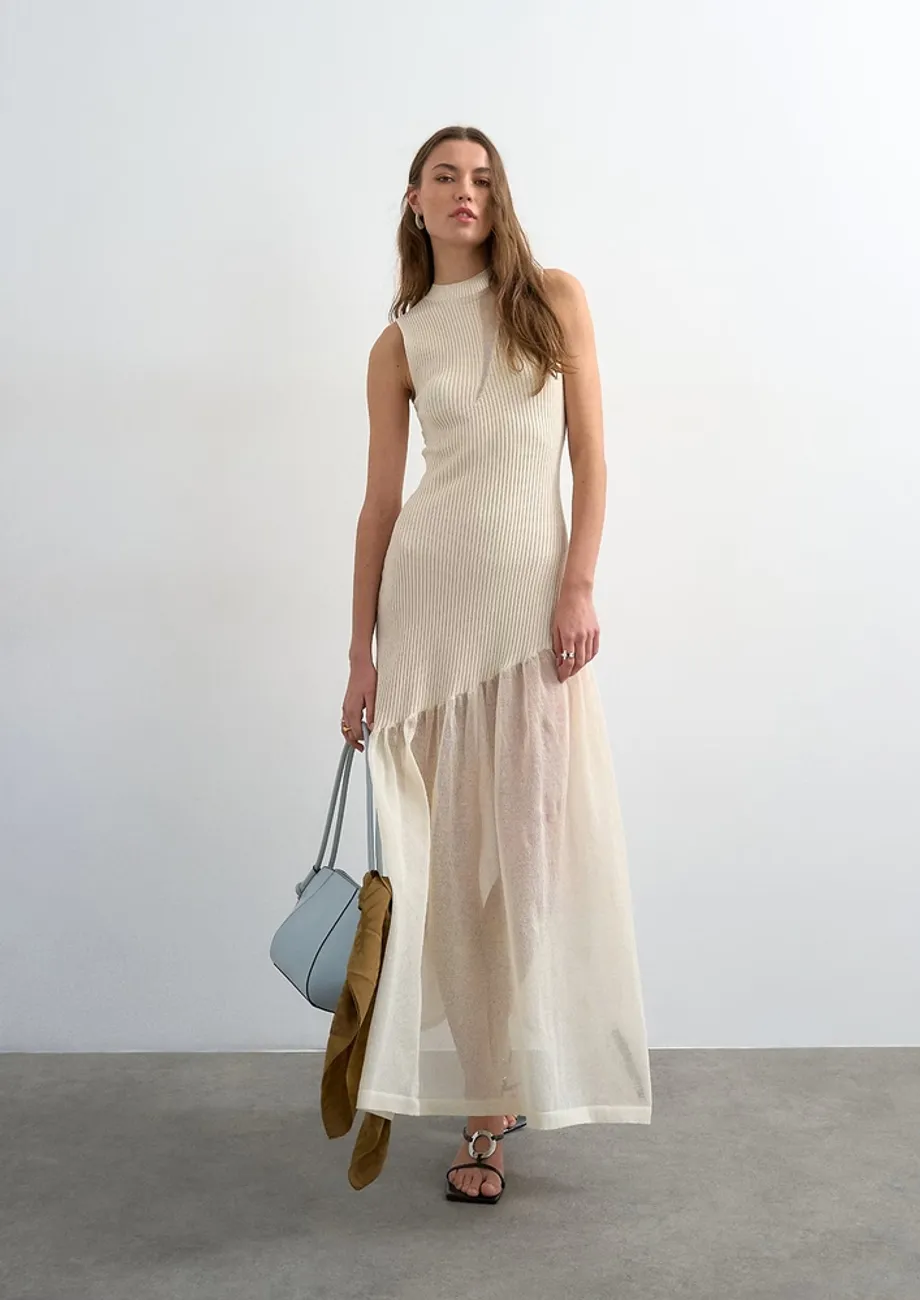 white sheer panel dress White Bridal Gown - Mesh Panel Dress - Pearl Gown - Sheer Gown