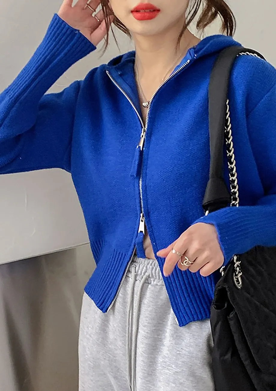 Buy DEEP BLUE DOUBLE ZIPPER FS KNIT JACKET for Women Online in India