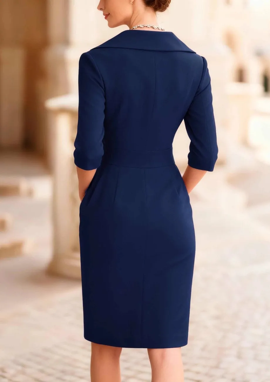 dark blue dress knee length Buy Navy Wrap V-neck for Women Online in India Best Sellers NH Week 8 2026 Plunge neck slinkly Backless Size:3- 4 1/2