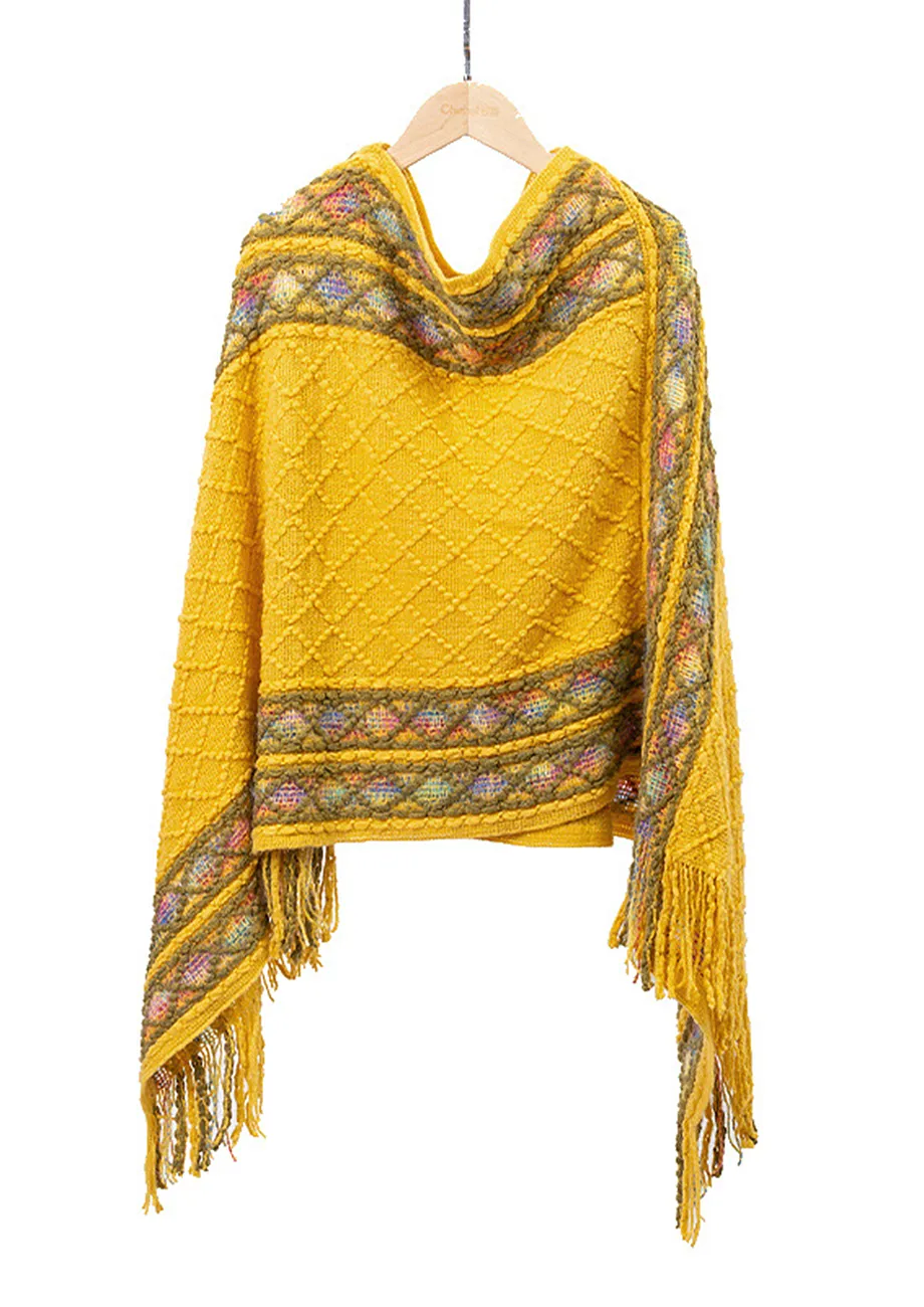 WARM YELLOW PRINTED PLAID SHAWL