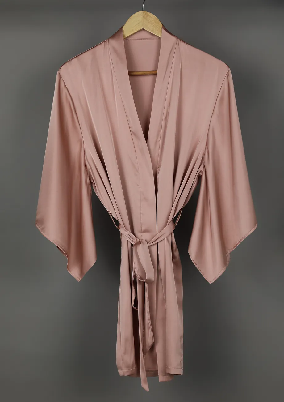 TIE-BELT ROSEGOLD SATIN DRESSING GOWN