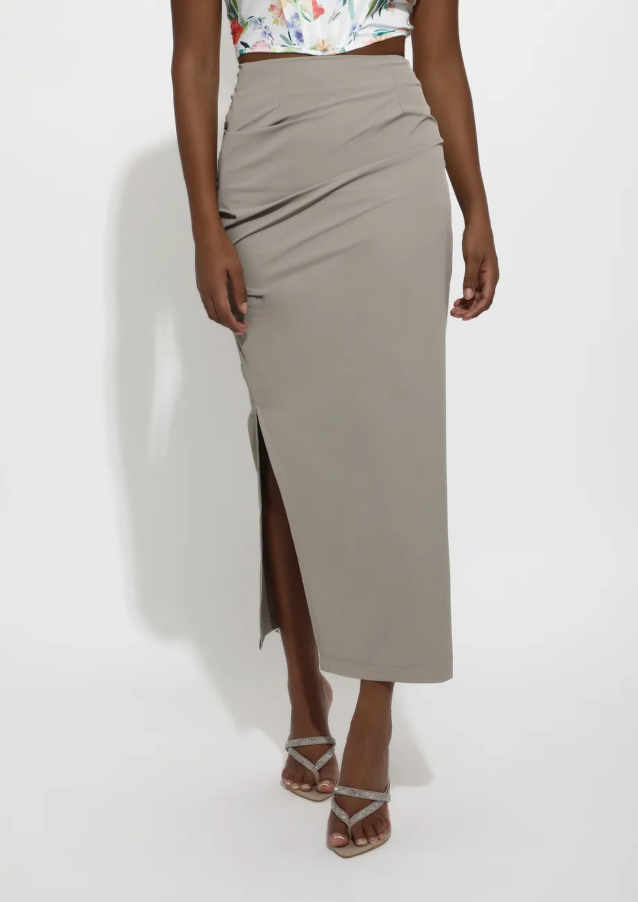 Buy KHAKI SIDE SLIT PARACHUTE MIDI SKIRT for Women Online in India