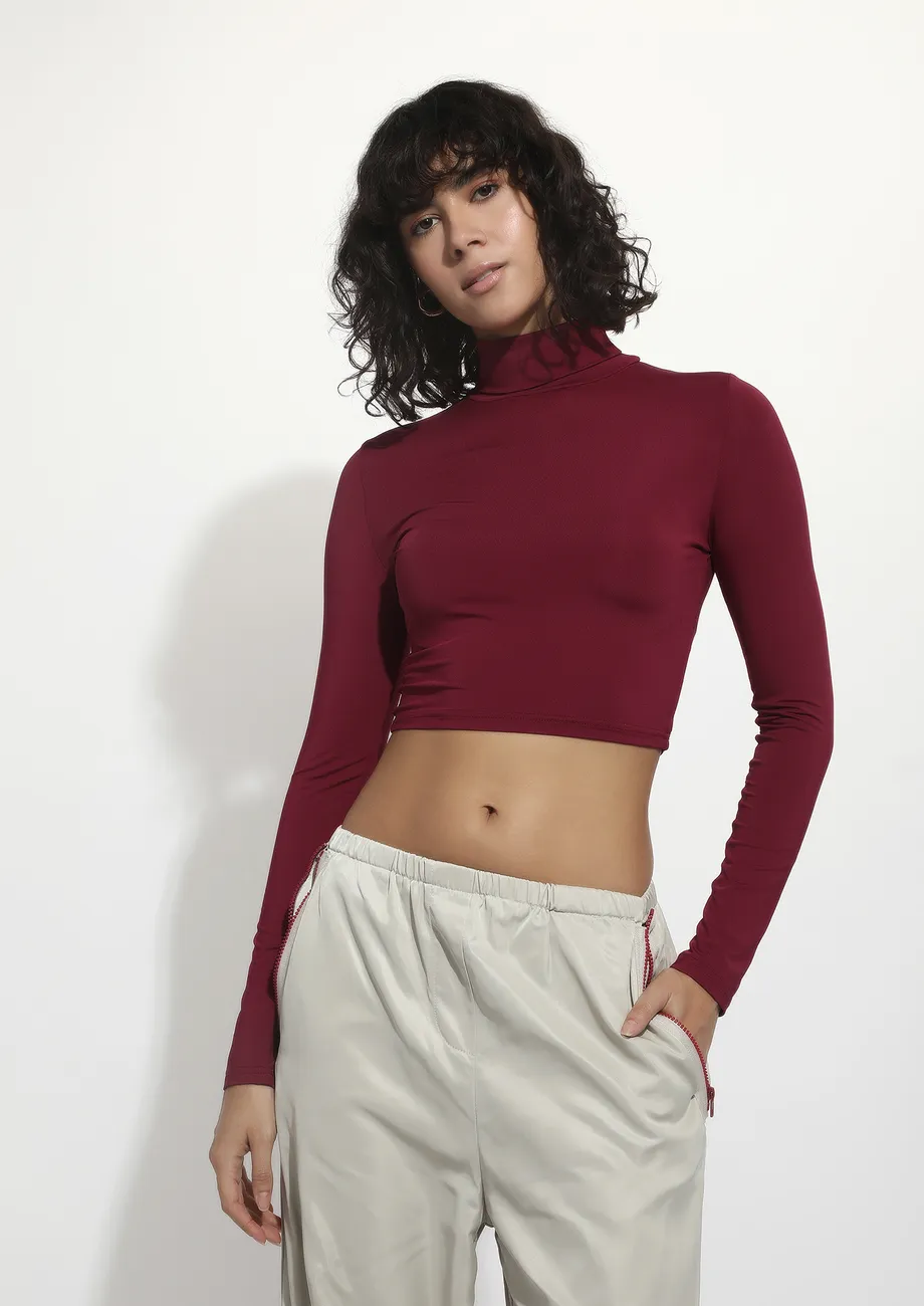 Claret Long Sleeved Seamless Crop Top