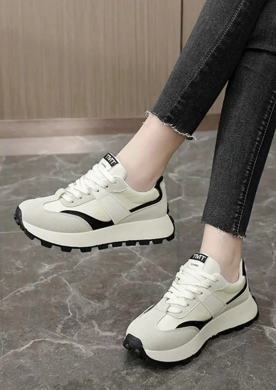 LACE-UP CONTRAST LEATHER TOP CASUAL SHOES