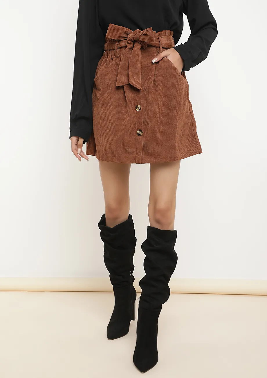 SELF BOUND BROWN A-LINE SKIRT
